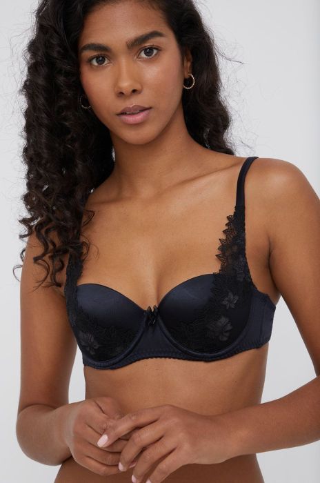 Бюстгальтер Twinset колір чорний сатин однотонний