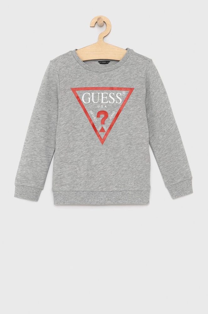 Дитяча бавовняна кофта Guess колір сірий з принтом (1535554)