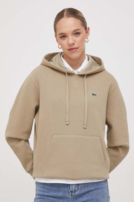 Кофта Lacoste жіноча колір бежевий з капюшоном однотонна