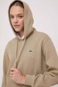 Кофта Lacoste жіноча колір бежевий з капюшоном однотонна