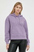 Бавовняна кофта Deus Ex Machina жіноча колір фіолетовий з капюшоном однотонна