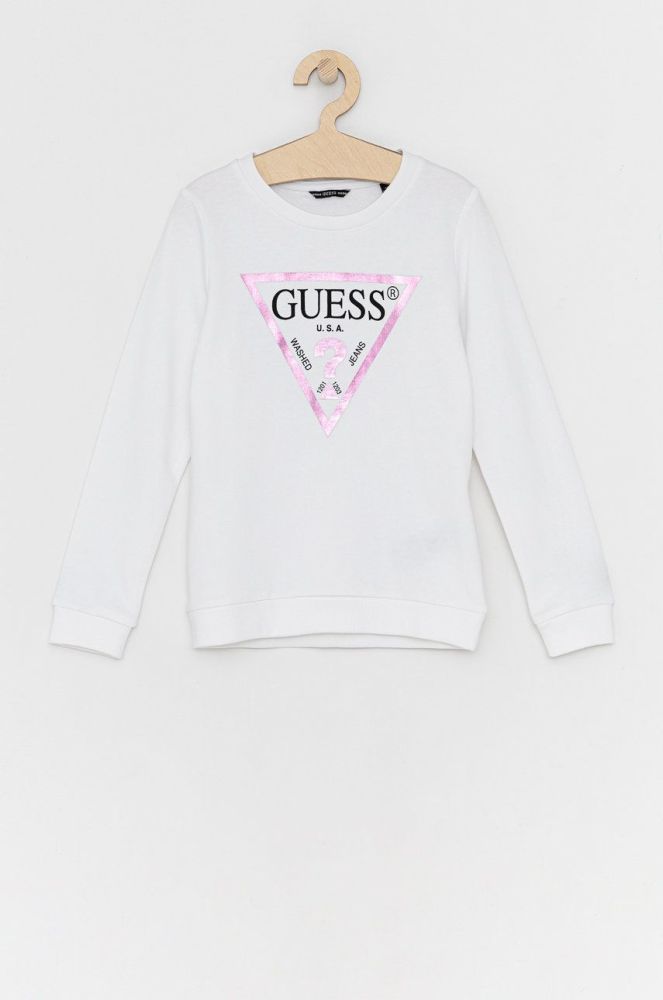 Дитяча бавовняна кофта Guess колір білий з принтом (1535607)