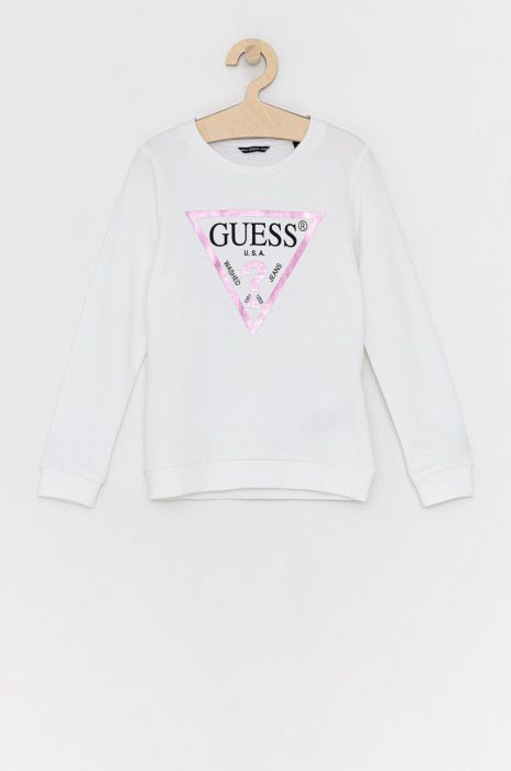 Дитяча бавовняна кофта Guess колір білий з принтом (1535607)
