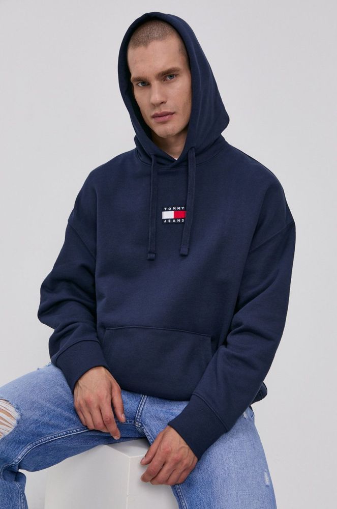 Бавовняна кофта Tommy Jeans чоловіча колір синій з аплікацією (1534375)