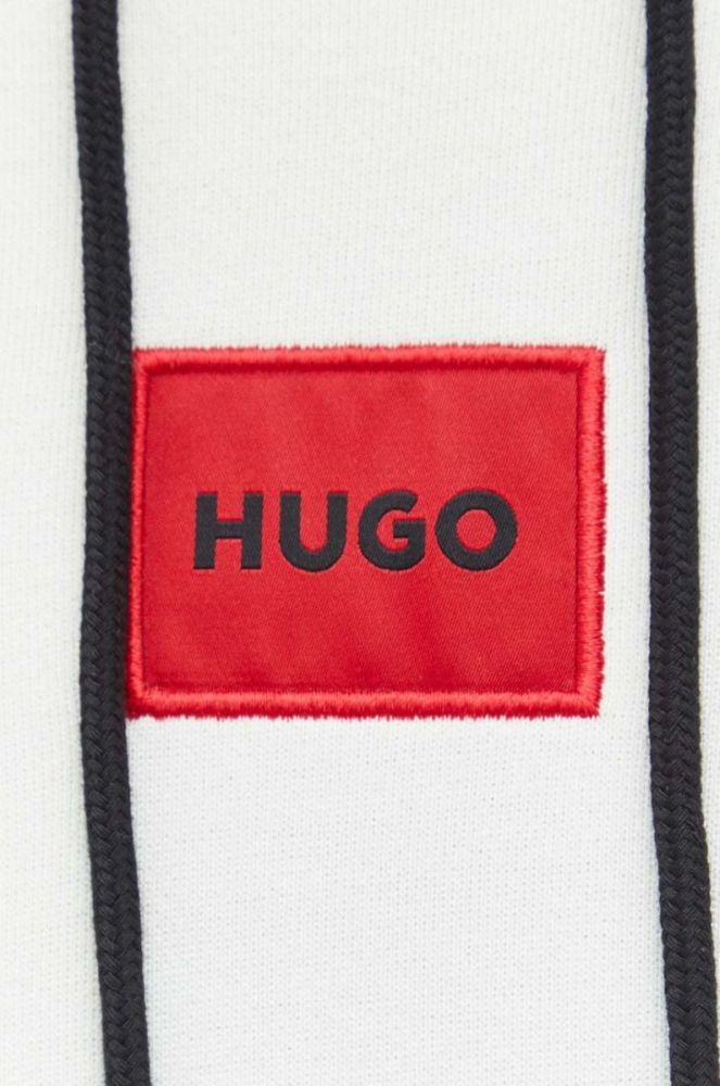 Бавовняна кофта HUGO чоловіча колір чорний з капюшоном з аплікацією (3305682) фото 5