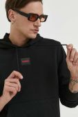 Бавовняна кофта HUGO чоловіча колір чорний з капюшоном з аплікацією (3093564)