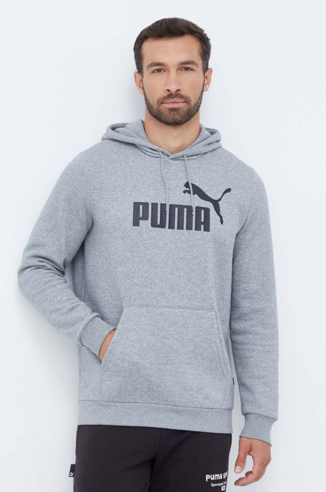 Кофта Puma чоловіча колір сірий з капюшоном з принтом (3456438)