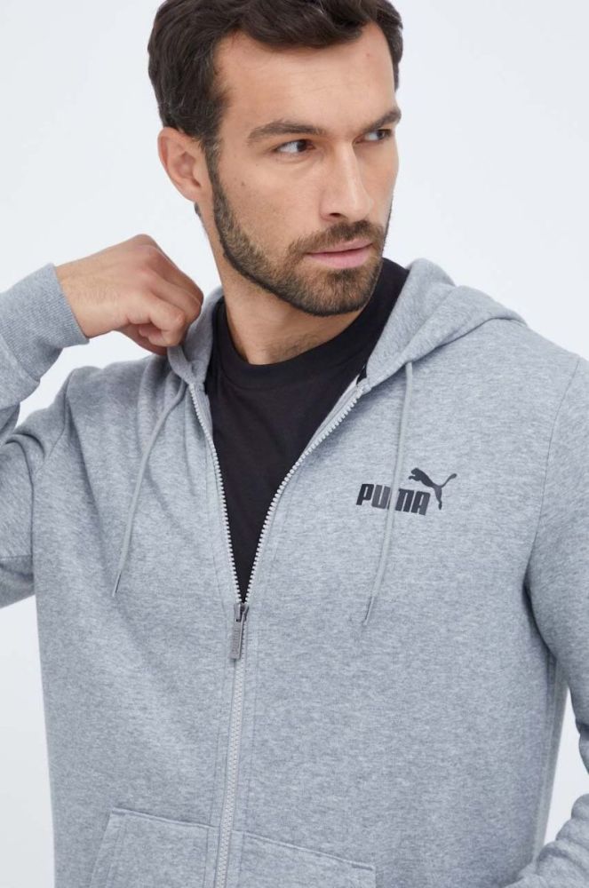 Кофта Puma чоловіча колір сірий з капюшоном однотонна фото 4