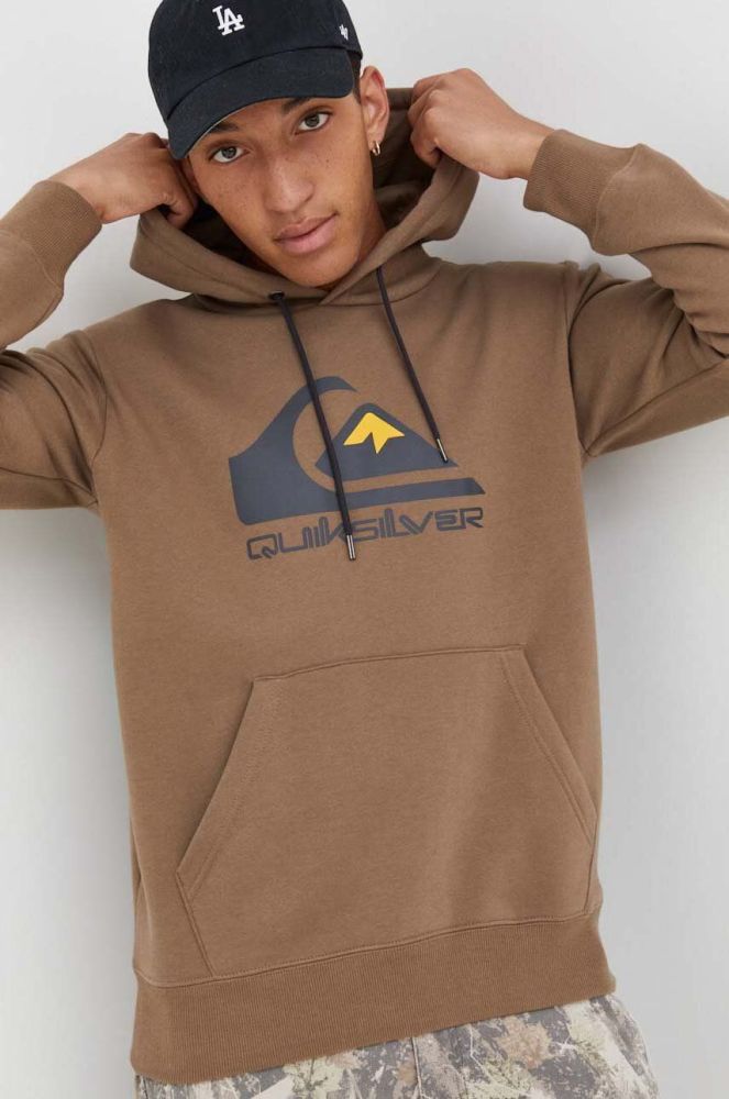 Кофта Quiksilver чоловіча колір коричневий з капюшоном з принтом