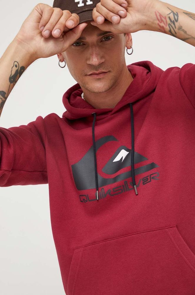 Кофта Quiksilver чоловіча колір бордовий з капюшоном з принтом (3448763)