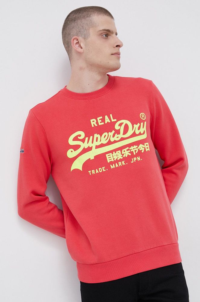 Кофта Superdry чоловіча колір рожевий з принтом