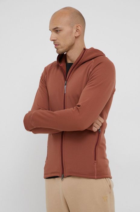 Спортивна кофта Houdini Power колір бордовий з капюшоном однотонна