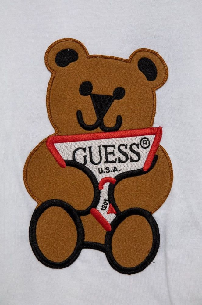 Дитячий бавовняний лонгслів Guess колір білий з аплікацією (1763832) фото 3