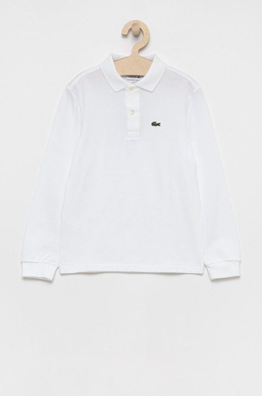 Дитячий бавовняний лонгслів Lacoste колір білий однотонний (2321523)