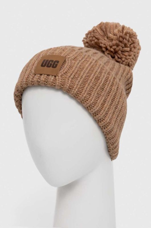 Шапка з домішкою вовни UGG колір коричневий з товстого трикотажу (3581610) фото 2