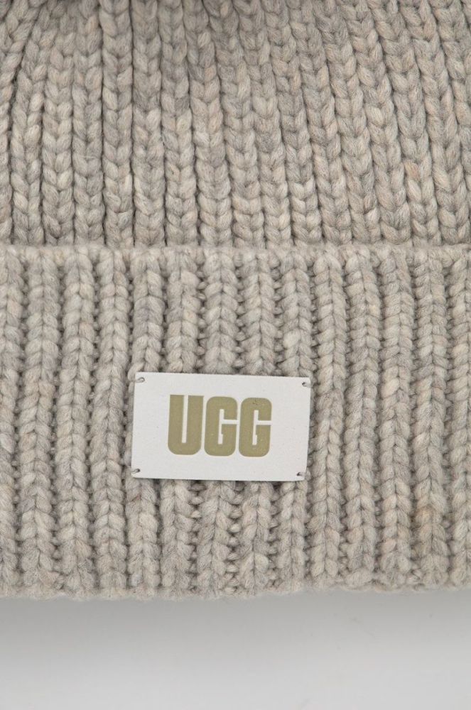 Шапка з домішкою вовни UGG колір сірий з товстого трикотажу (1891760) фото 3