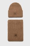 Шапка та шарф з домішкою вовни UGG колір коричневий Шапка та шарф з домішкою вовни UGG колір коричневий