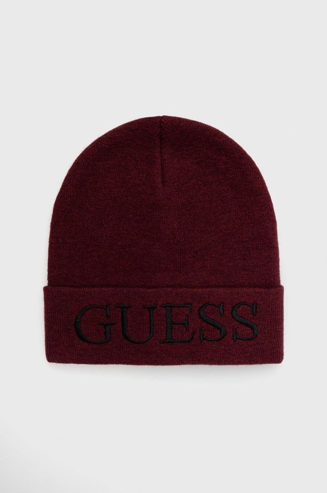 Шапка Guess колір бордовий з тонкого трикотажу