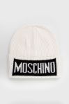Шапка з домішкою вовни Moschino колір білий з товстого трикотажу Шапка з домішкою вовни Moschino колір білий з товстого трикотажу
