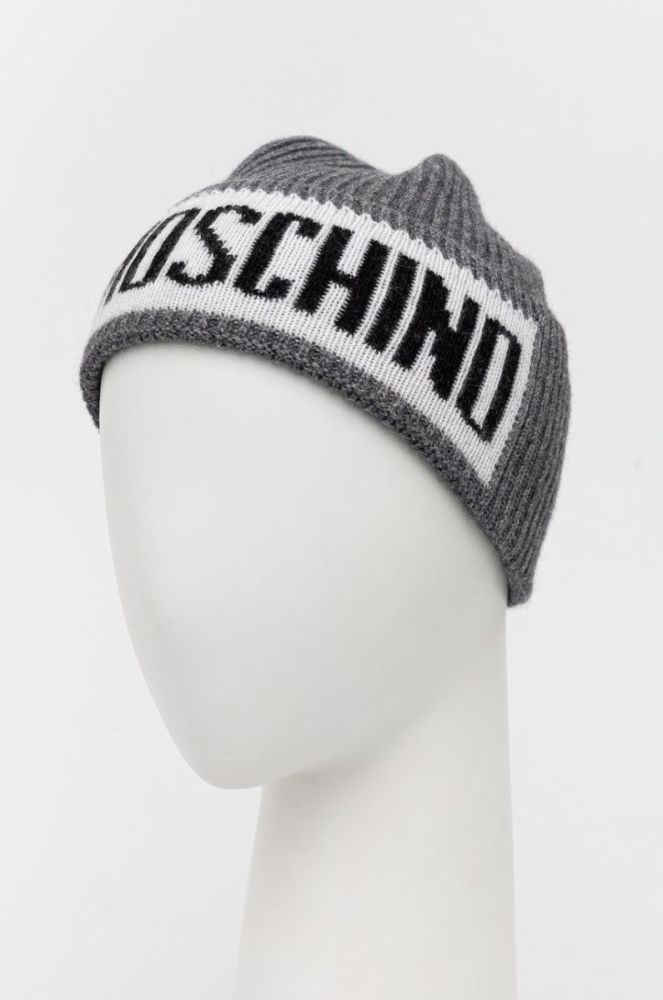 Шапка з домішкою вовни Moschino колір сірий з товстого трикотажу фото 2