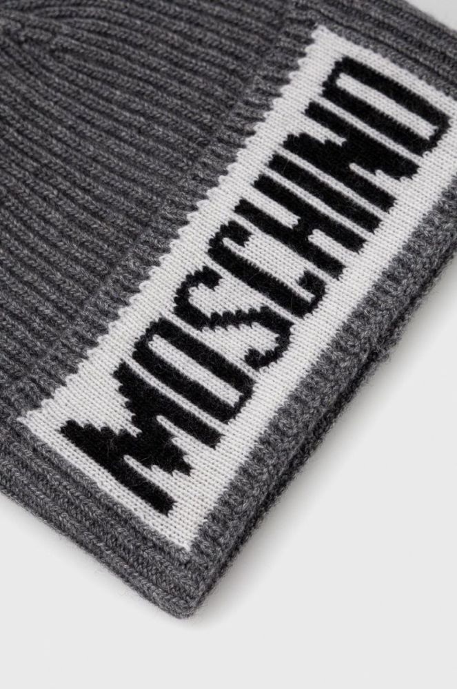 Шапка з домішкою вовни Moschino колір сірий з товстого трикотажу фото 3
