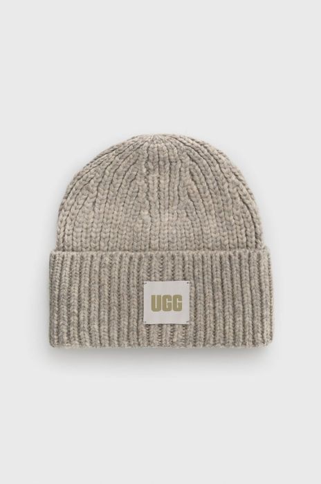 Шапка з домішкою вовни UGG колір сірий з товстого трикотажу (1890875)
