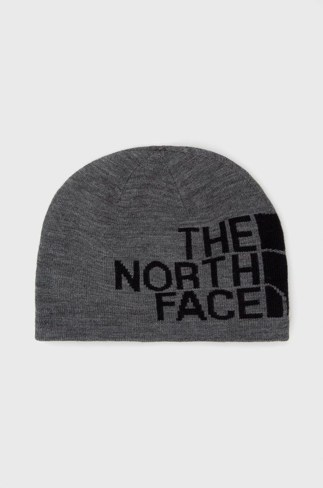 Двостороння шапка The North Face колір сірий з тонкого трикотажу
