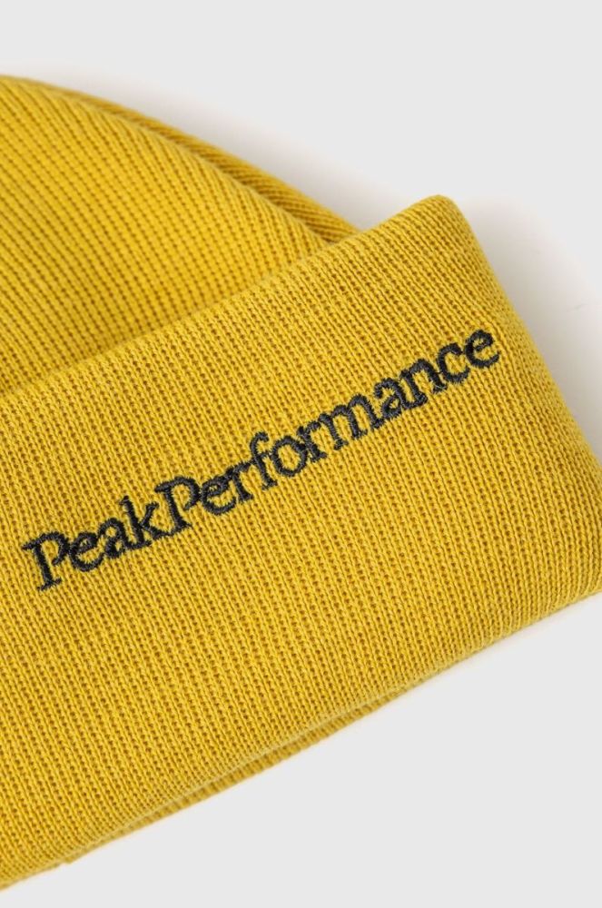 Вовняна шапка Peak Performance колір жовтий з тонкого трикотажу вовна фото 3