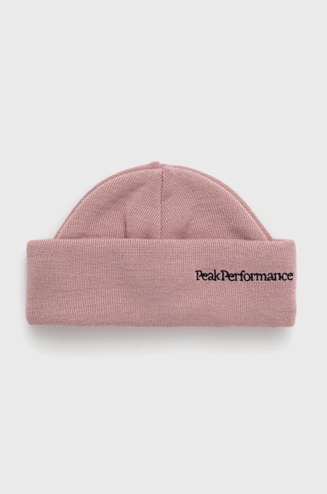 Вовняна шапка Peak Performance колір рожевий з тонкого трикотажу вовна