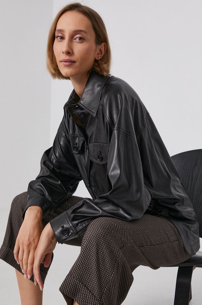 Сорочка Drykorn жіноча колір чорний relaxed класичний комір