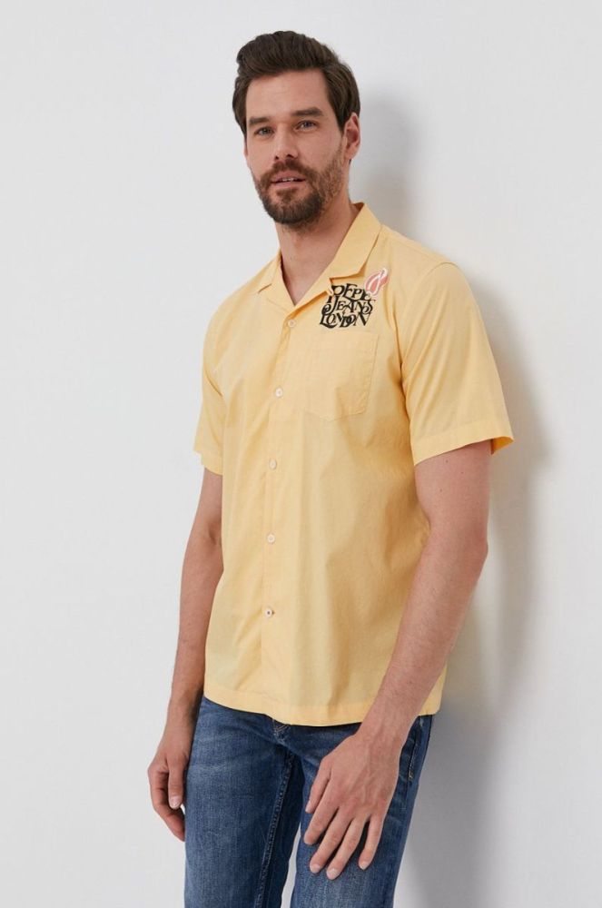 Бавовняна сорочка Pepe Jeans чоловіча колір жовтий regular фото 4
