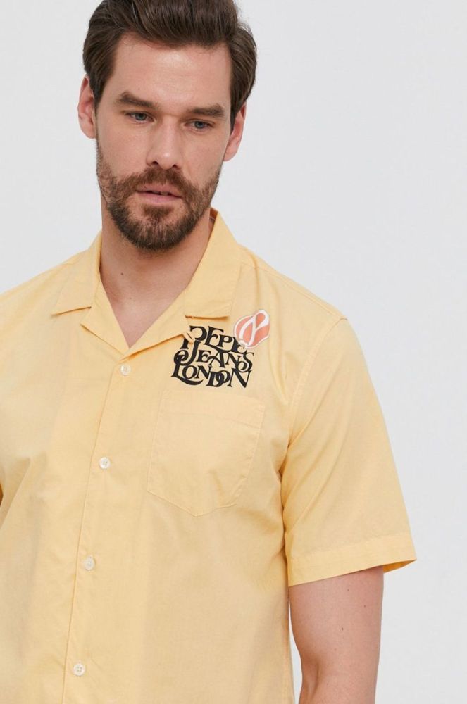 Бавовняна сорочка Pepe Jeans чоловіча колір жовтий regular фото 5