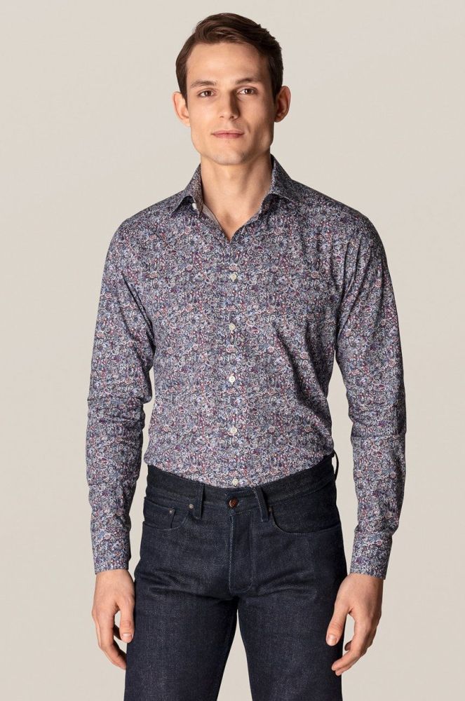 Бавовняна сорочка Eton чоловіча slim з італійським коміром колір барвистий