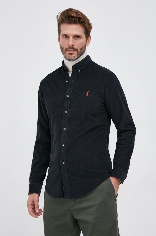 Вельветова сорочка Polo Ralph Lauren чоловіча колір чорний regular комір button-down