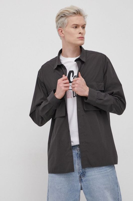 Бавовняна сорочка Dr. Denim чоловіча колір сірий regular класичний комір фото 2