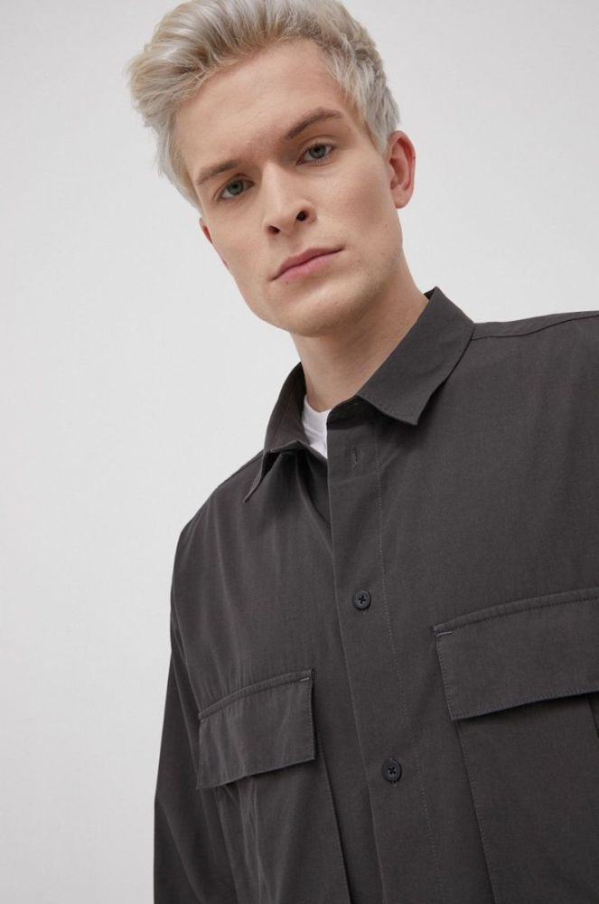 Бавовняна сорочка Dr. Denim чоловіча колір сірий regular класичний комір фото 4