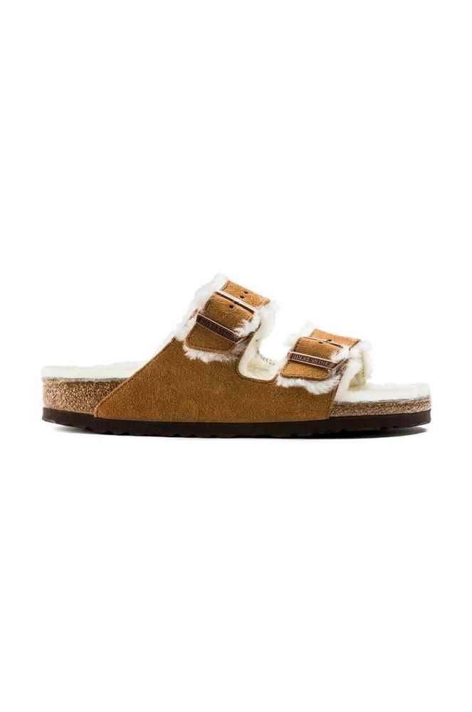 Замшеві шльопанці Birkenstock колір коричневий Regular Width 1001128.Sheepskin.Mink-Sheepskin.