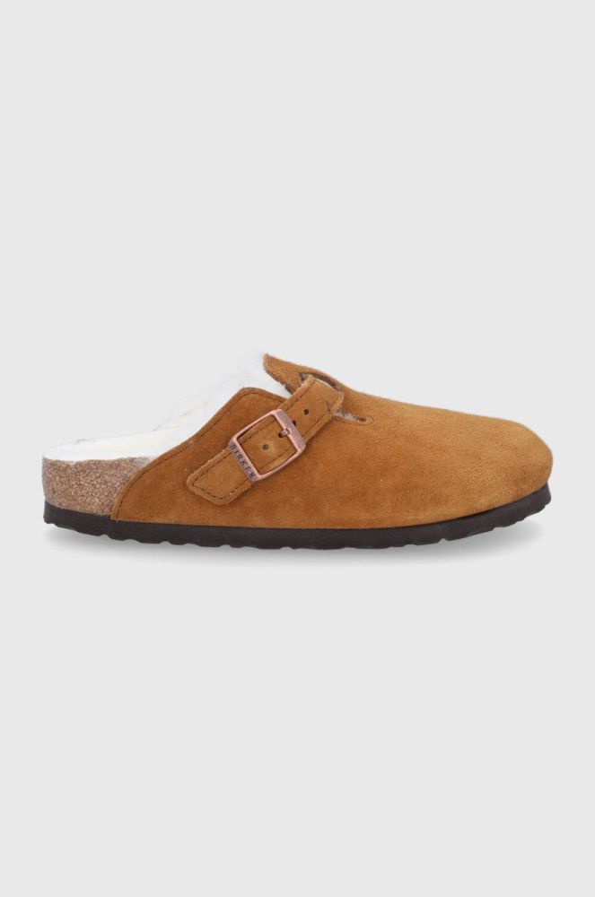 Замшеві тапочки Birkenstock колір коричневий Narrow Width