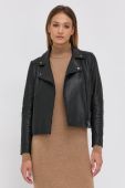 Шкіряна куртка Boss жіноча колір чорний перехідна