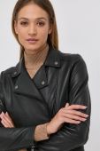 Шкіряна куртка Boss жіноча колір чорний перехідна