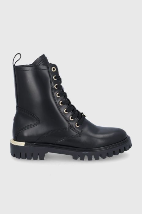 Шкіряні черевики Tommy Hilfiger жіночі колір чорний на плоскому ходу Шкіряні черевики Tommy Hilfiger жіночі колір чорний на плоскому ходу