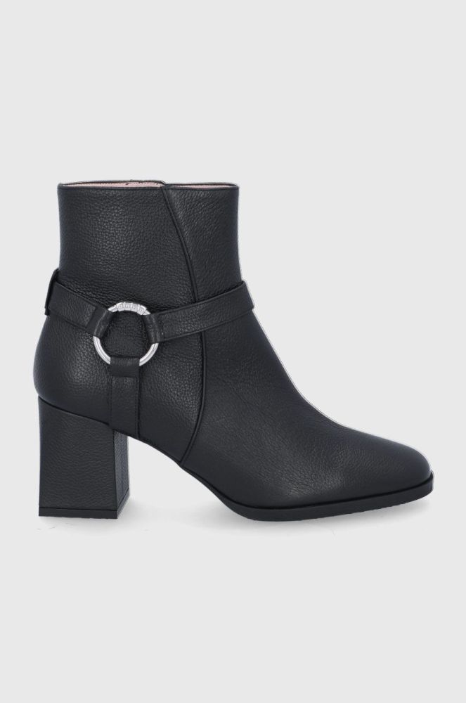 Шкіряні черевики Hugo жіночі колір чорний каблук блок