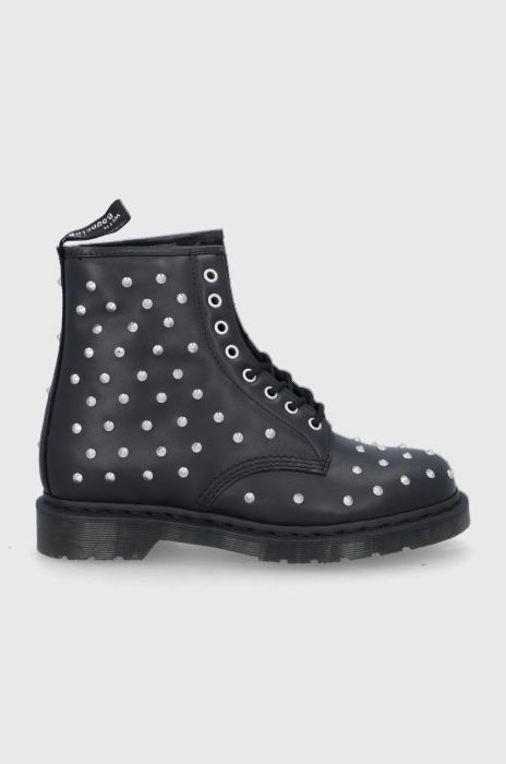 Шкіряні черевики Dr. Martens 1460 Stud жіночі колір чорний на плоскому ходу Шкіряні черевики Dr. Martens 1460 Stud жіночі колір чорний на плоскому ходу
