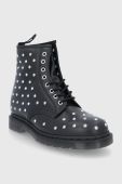 Шкіряні черевики Dr. Martens 1460 Stud жіночі колір чорний на плоскому ходу Шкіряні черевики Dr. Martens 1460 Stud жіночі колір чорний на плоскому ходу