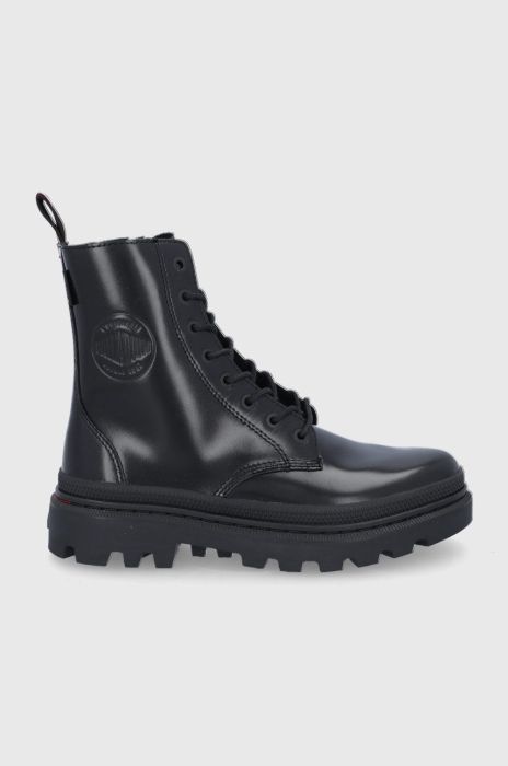 Шкіряні черевики Palladium жіночі колір чорний на плоскому ходу Шкіряні черевики Palladium жіночі колір чорний на плоскому ходу