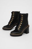 Шкіряні черевики Tory Burch жіночі колір чорний каблук блок (1632391)