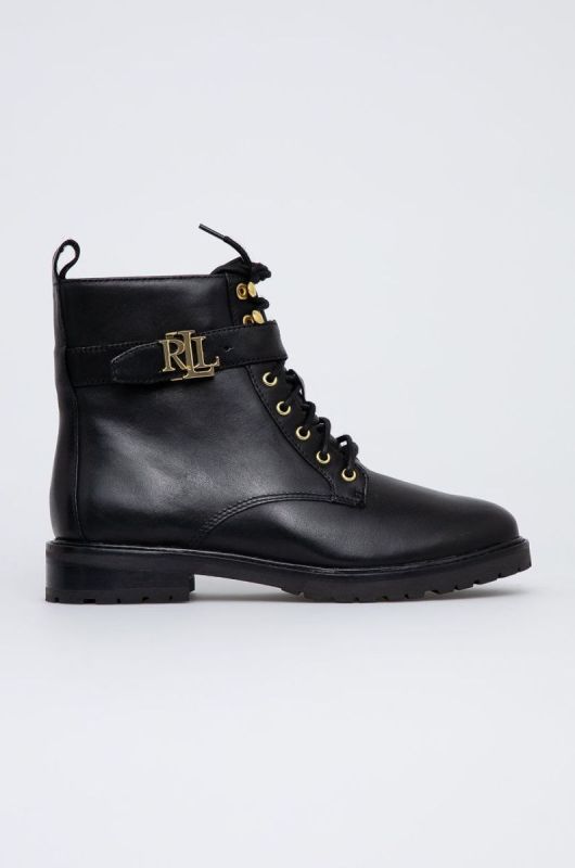 Шкіряні черевики Lauren Ralph Lauren Elridge жіночі колір чорний на плоскому ходу 802838413001