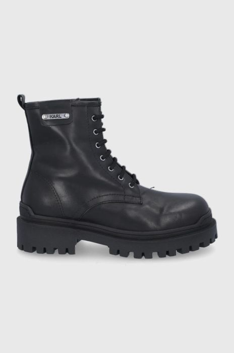 Шкіряні черевики Karl Lagerfeld Biker II жіночі колір чорний на плоскому ходу Шкіряні черевики Karl Lagerfeld Biker II жіночі колір чорний на плоскому ходу