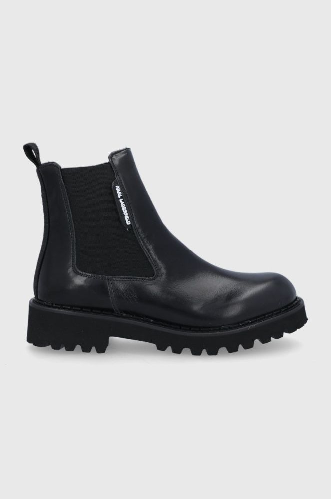 Шкіряні черевики Karl Lagerfeld жіночі колір чорний на плоскому ходу