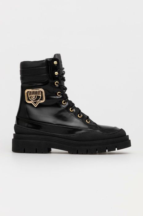 Черевики Chiara Ferragni Hicking жіночі колір чорний на плоскому ходу